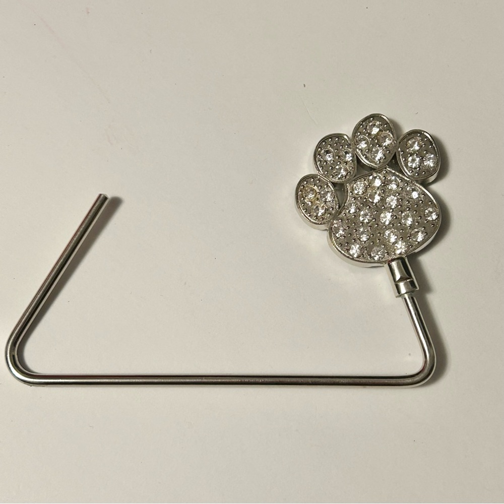 Silver Toned Rhinestone Paw Purse Hook Holder (NWOT)
